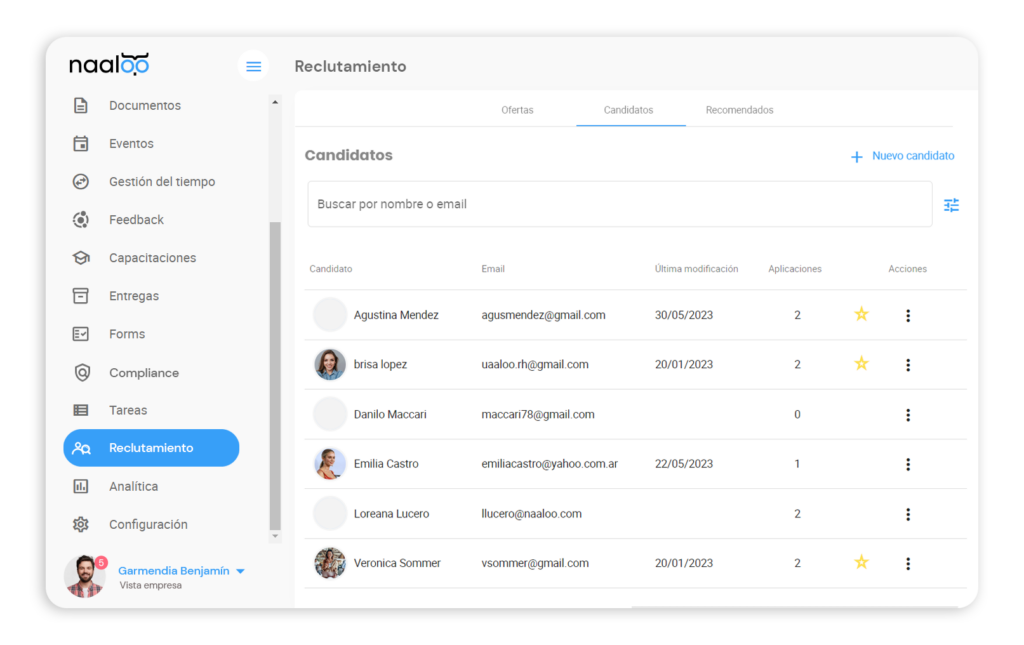 Clasificación de CVs en Naaloo - Software de Recursos Humanos para pymes