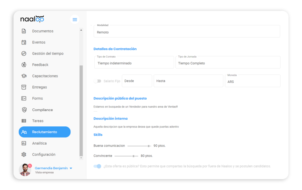 Búsqueda laboral por skills, Naaloo - Software de Recursos Humanos para pymes