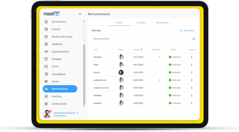Gestión digital de Reclutamiento en Naaloo