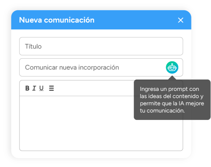Pantalla de Nueva Comunicación con Naaloo